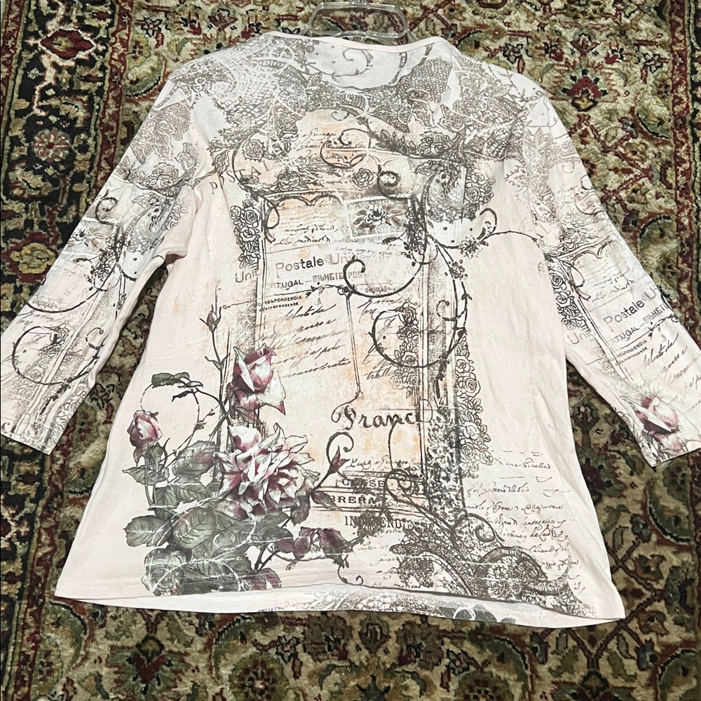 Christopher & Banks Pink Floral Script Long Sleeve Top - Picture 4 of 6